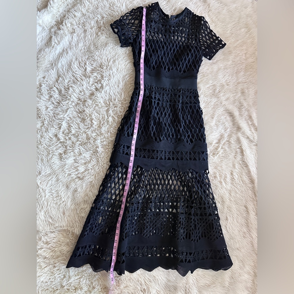 Self Portrait Black Cut Out Lace Layered Midi Dress Size 0 - Picture 10 of 16
